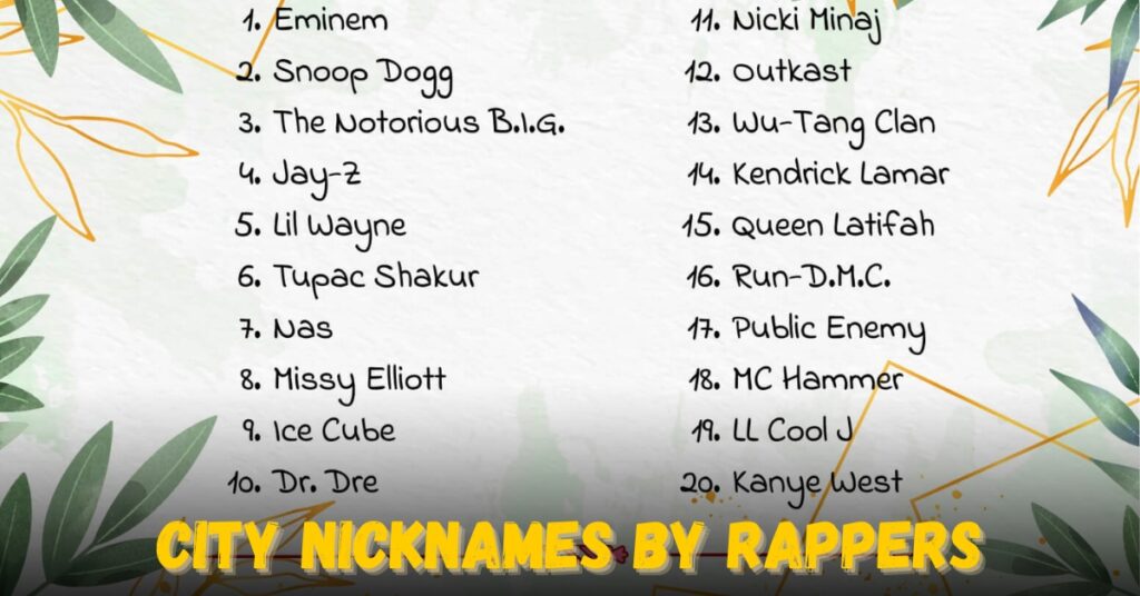 City Nicknames by Rappers